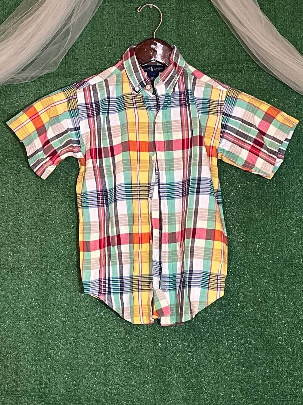 Ralph Lauren Boys Size 7 Short Sleeve Plaid Button Down Shirt